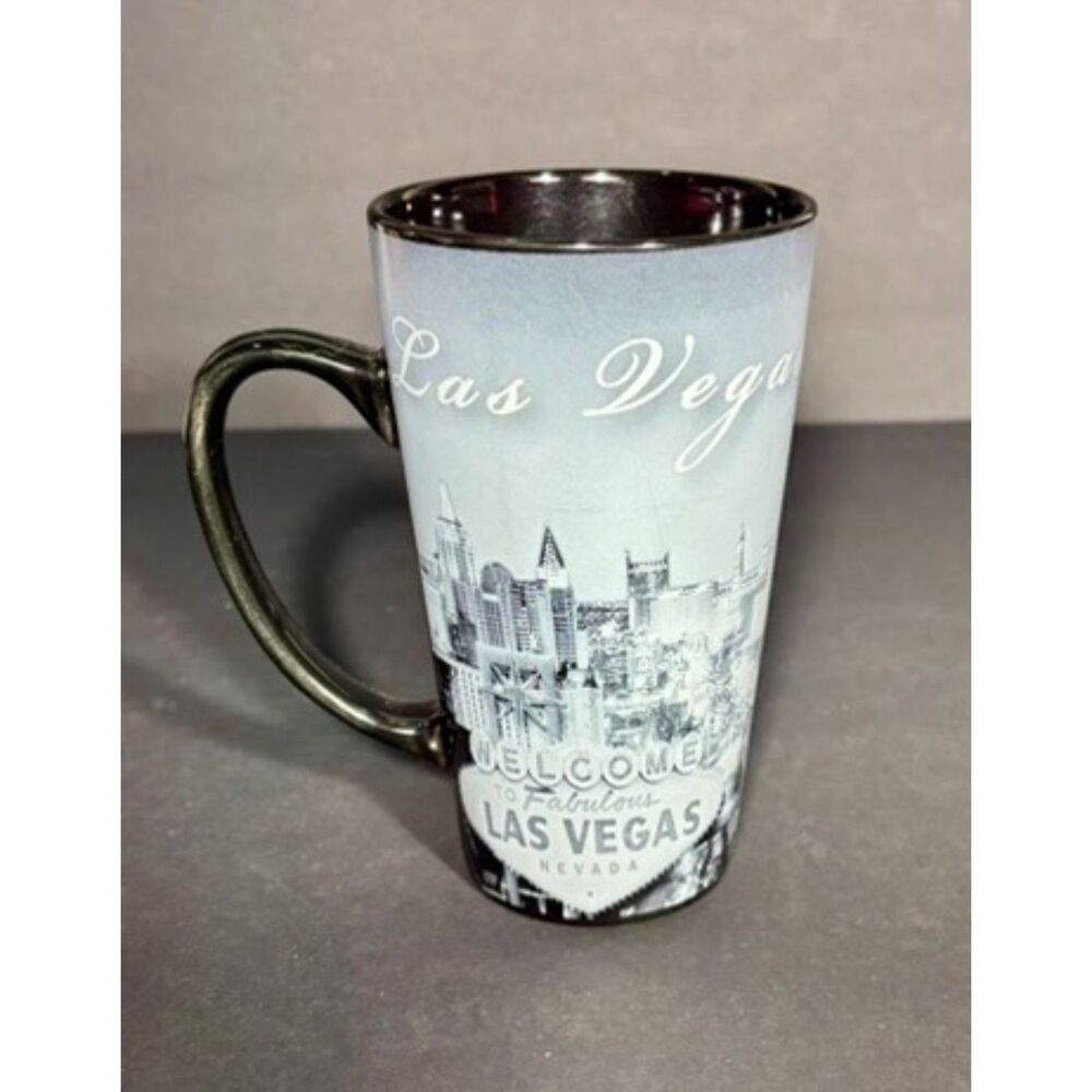 Las Vegas Nevada Souvenir Coffee Mug Tall 5.5" Black White Skyline Casino Cup